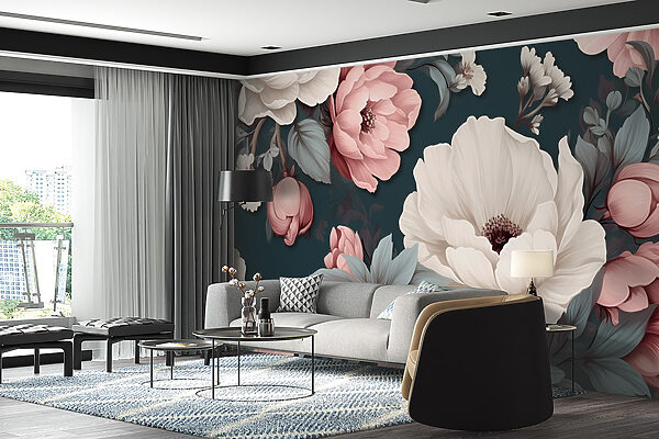 Motivo floral con flores blancas y rosas Motivo floral con flores blancas y rosas