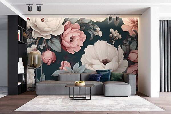 Motivo floral con flores blancas y rosas Motivo floral con flores blancas y rosas