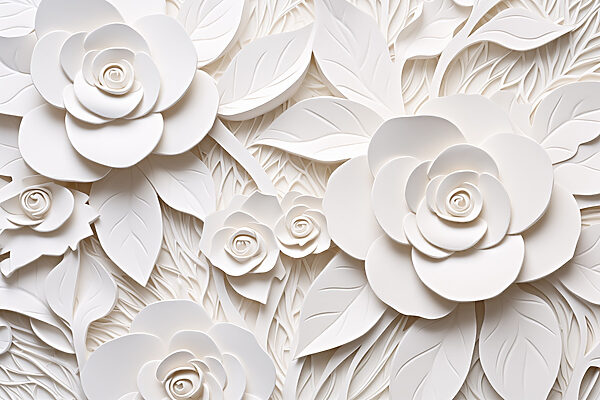 White paper flowers and leaves