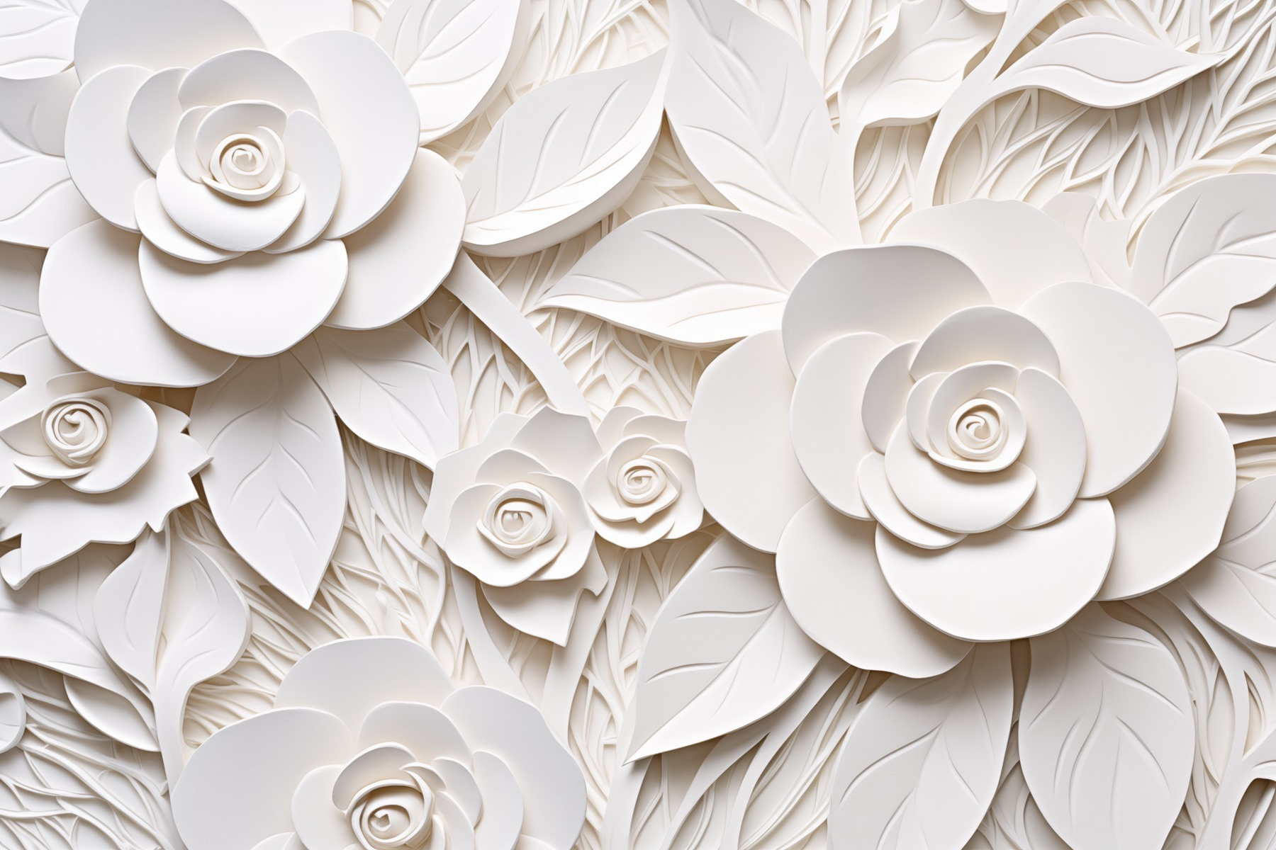 White paper flowers and leaves