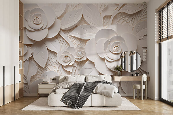 Fotomurales Fotomurales Flores y hojas de papel blanco (SKU: w08963)