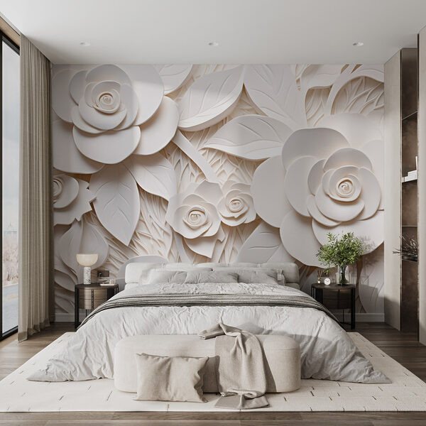 White paper flowers and leaves