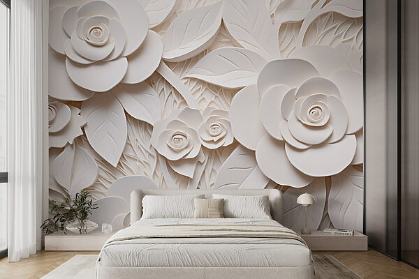 White paper flowers and leaves