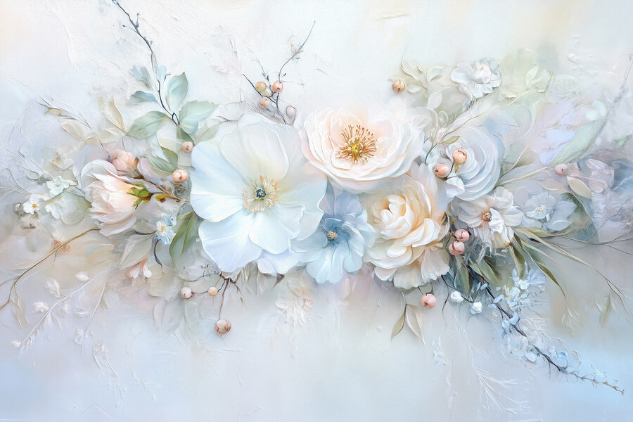 Pintura de flores y hojas