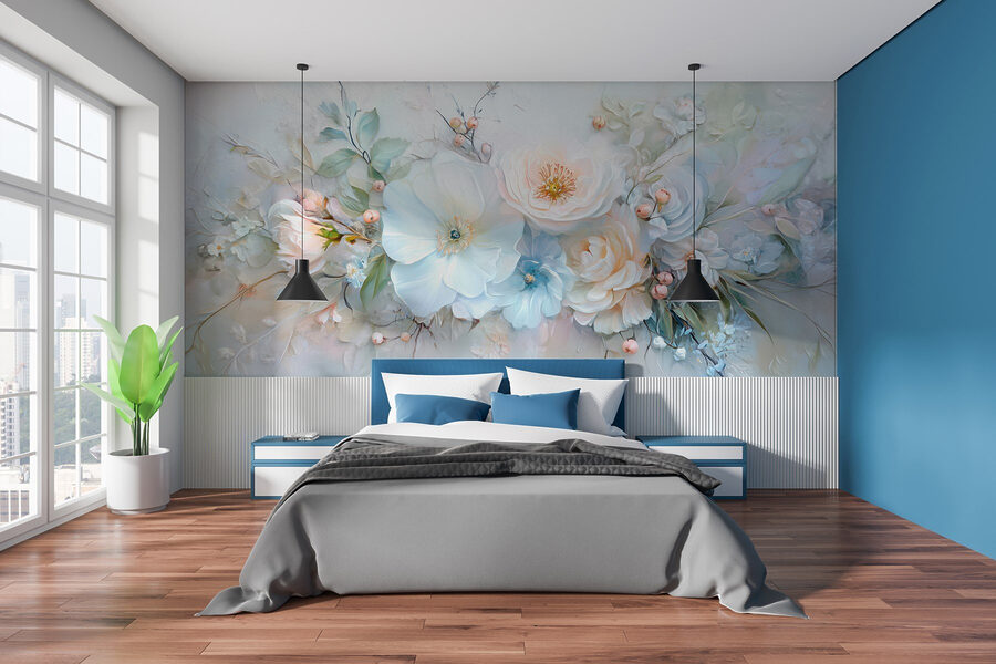 Pintura de flores y hojas