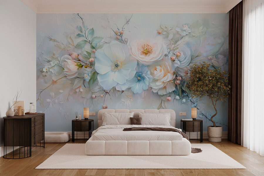 Pintura de flores y hojas