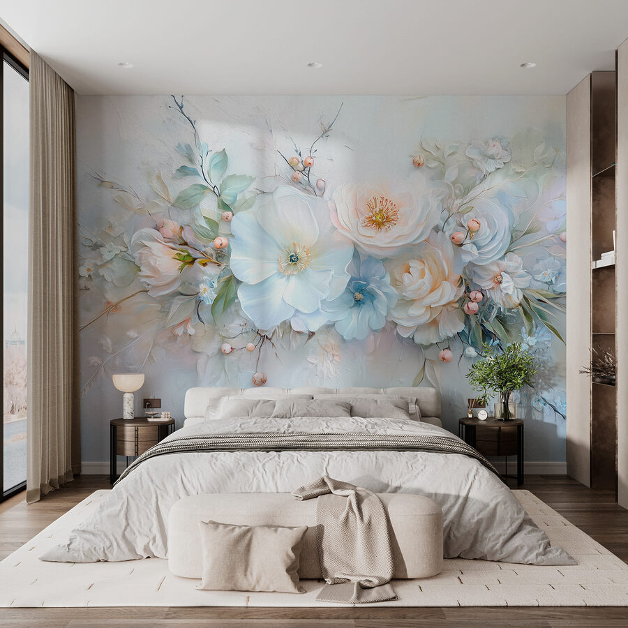 Pintura de flores y hojas