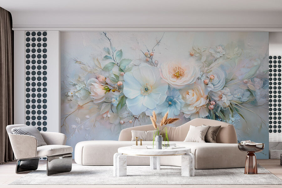 Pintura de flores y hojas