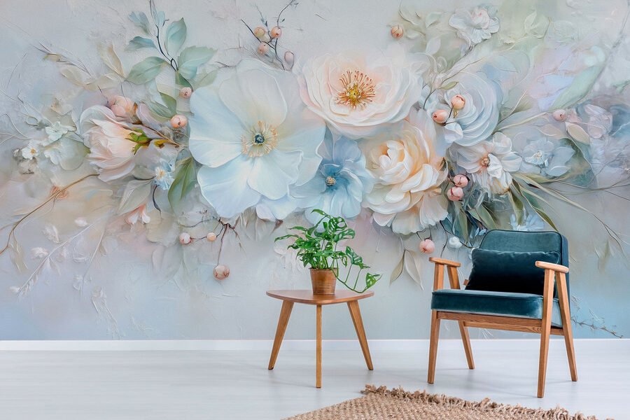 Pintura de flores y hojas