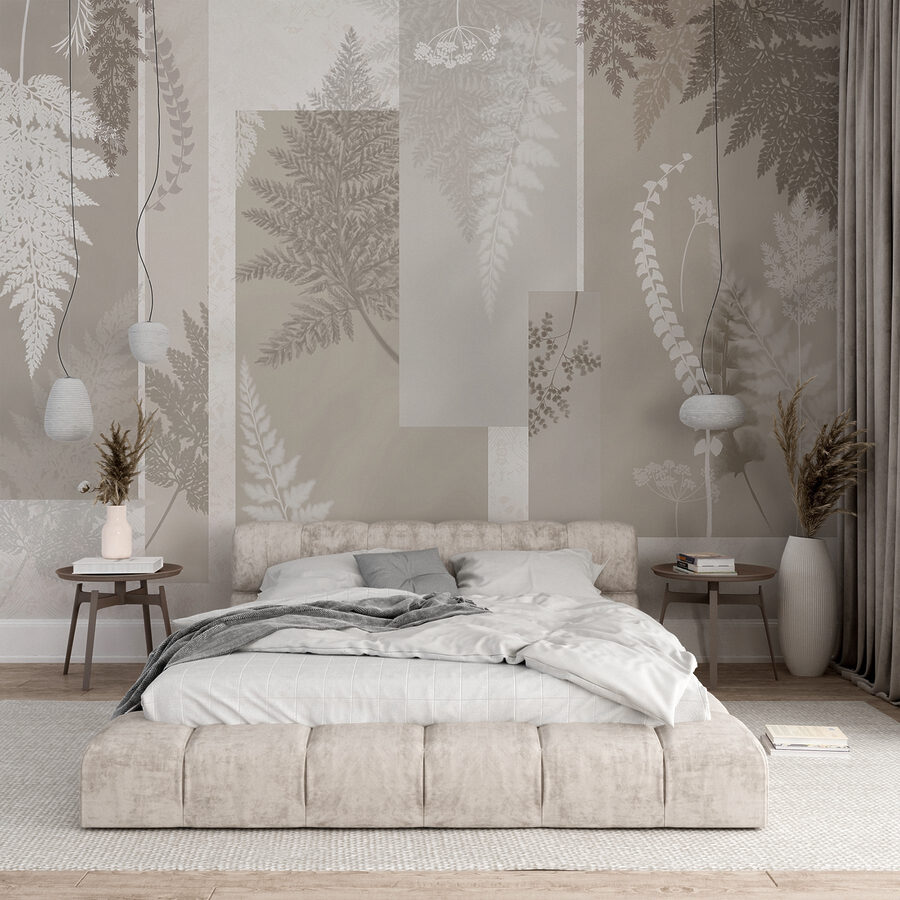Motivo floral gris y blanco
