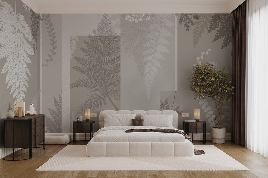 Motivo floral gris y blanco