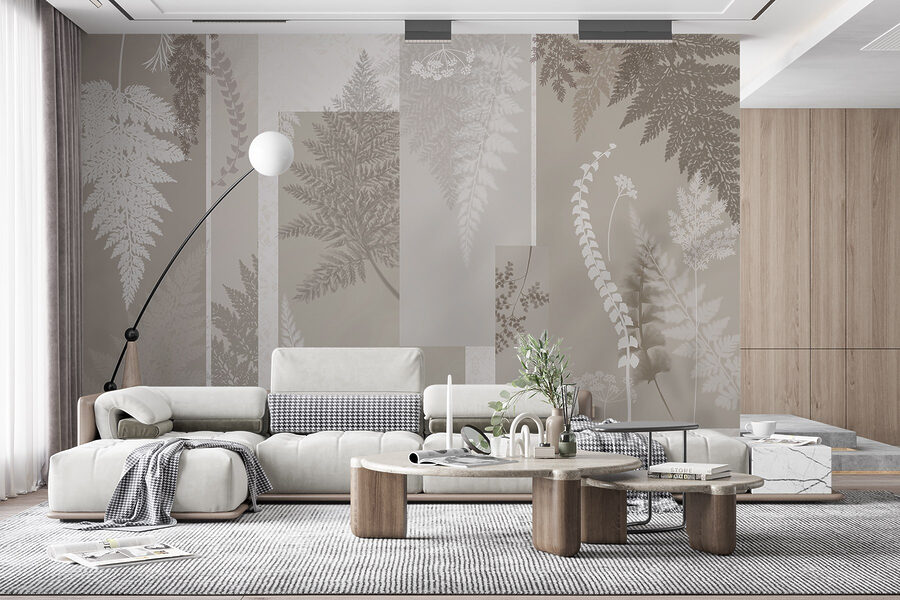 Motivo floral gris y blanco