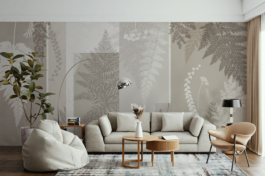 Motivo floral gris y blanco