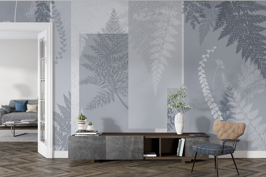 Motivo floral gris y blanco