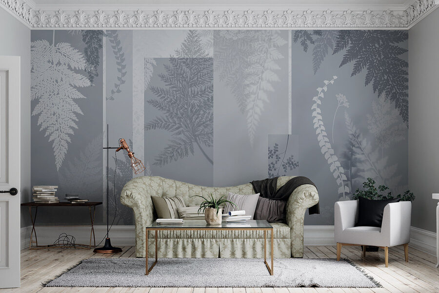 Motivo floral gris y blanco