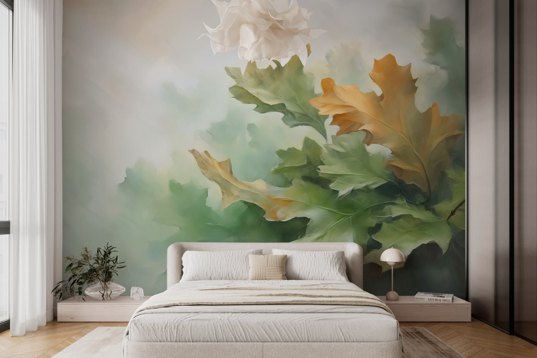 Painting of leaves on a branch