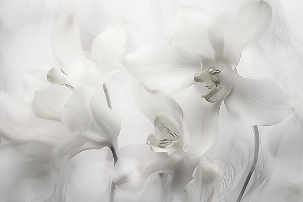 Delicadas orquídeas blancas bajo una luz suave Delicadas orquídeas blancas bajo una luz suave