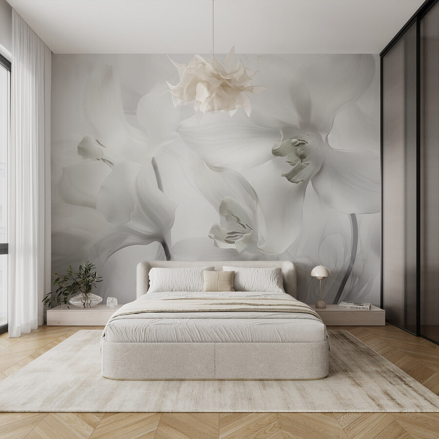 Delicadas orquídeas blancas bajo una luz suave