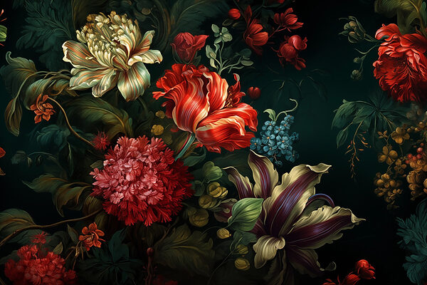 Pintura de flores sobre fondo oscuro Pintura de flores sobre fondo oscuro