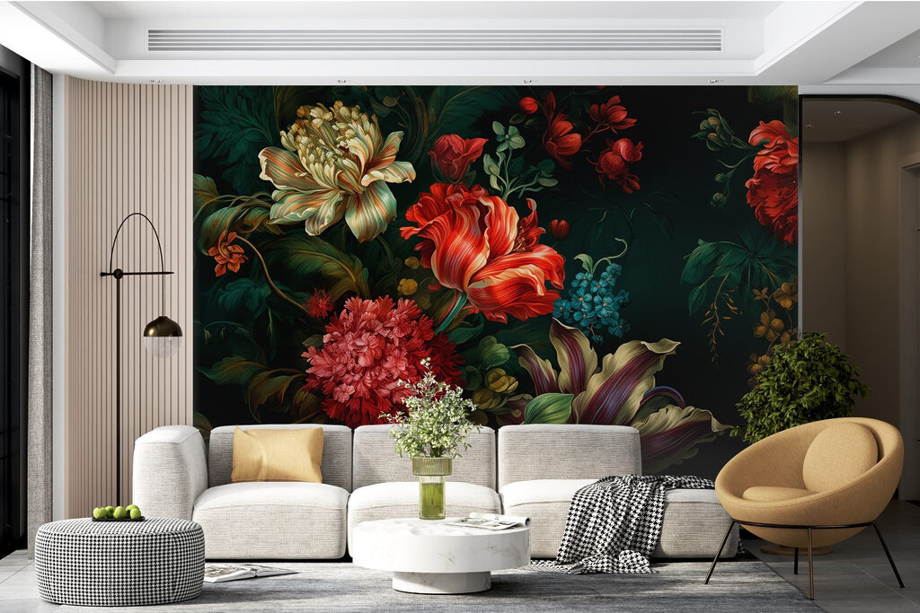 Painting of flowers on a dark background