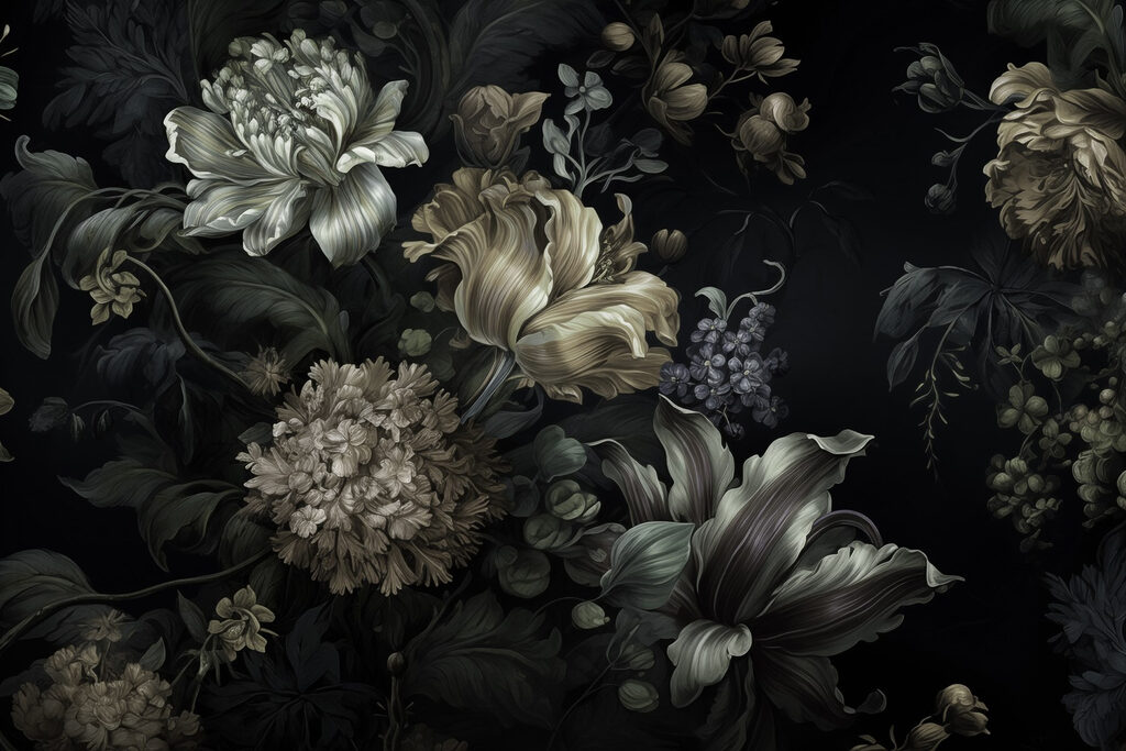 Pintura de flores sobre fondo negro Pintura de flores sobre fondo negro
