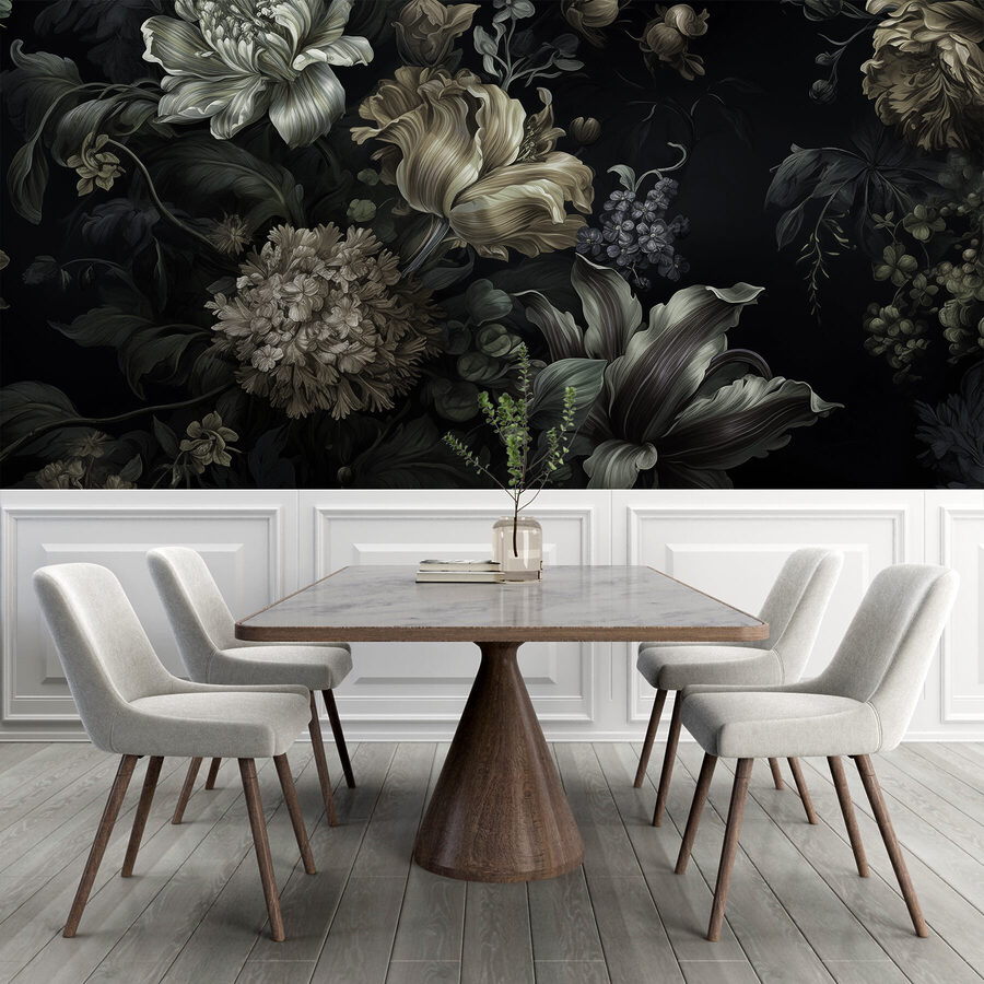 Pintura de flores sobre fondo negro