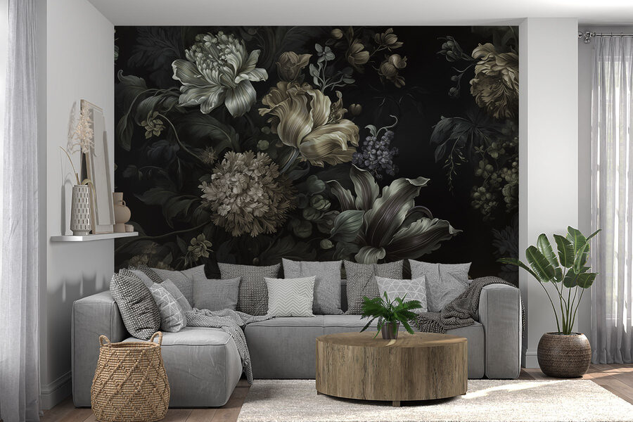 Pintura de flores sobre fondo negro