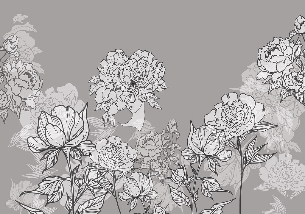 Línea de flores sobre fondo gris Línea de flores sobre fondo gris