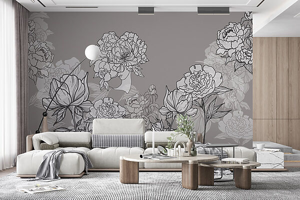 Línea de flores sobre fondo gris Línea de flores sobre fondo gris