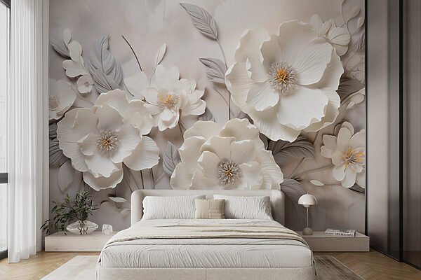 Flores blancas en una pared Flores blancas en una pared
