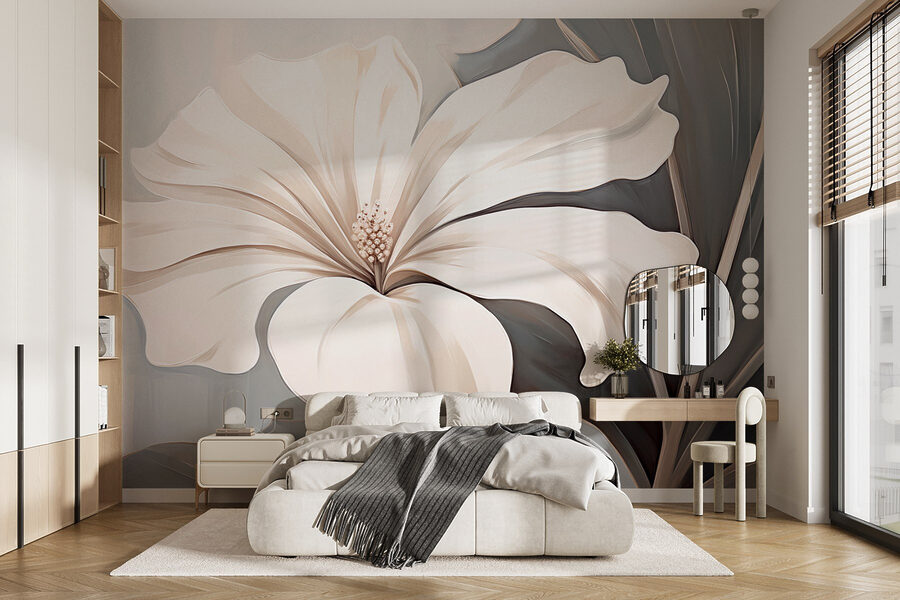 Flor blanca sobre fondo gris