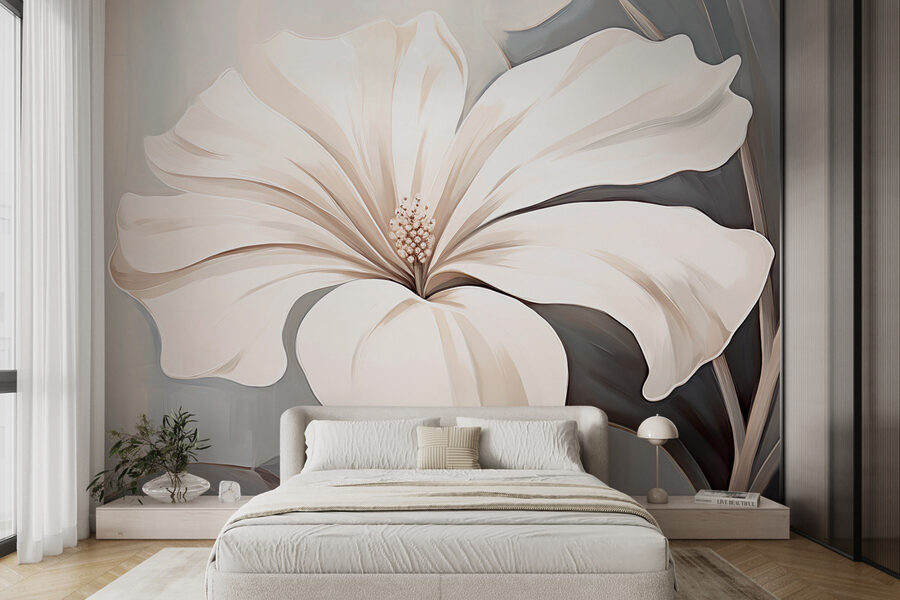 Flor blanca sobre fondo gris