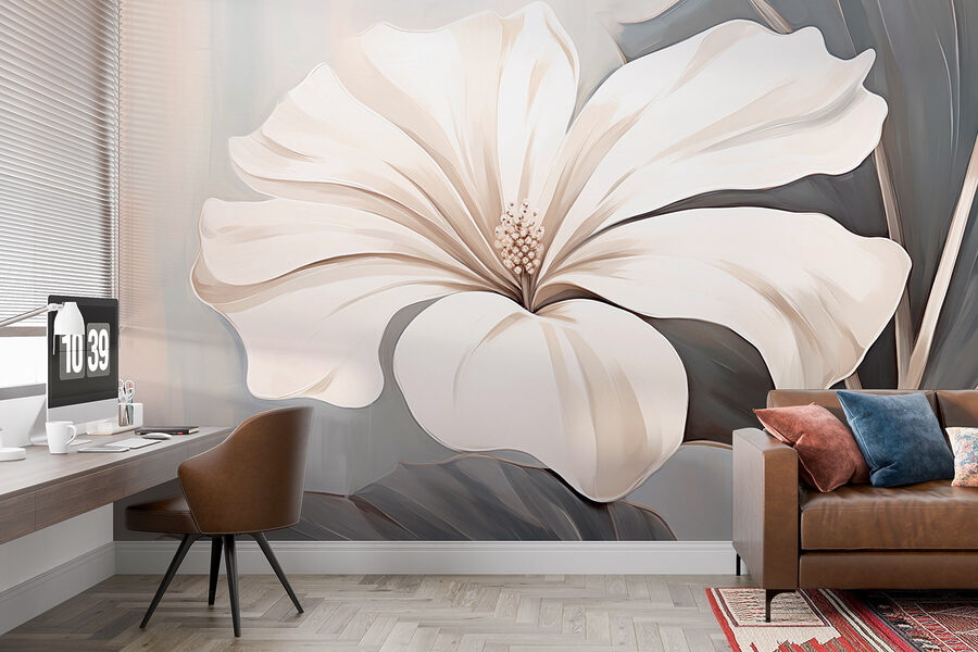 Flor blanca sobre fondo gris