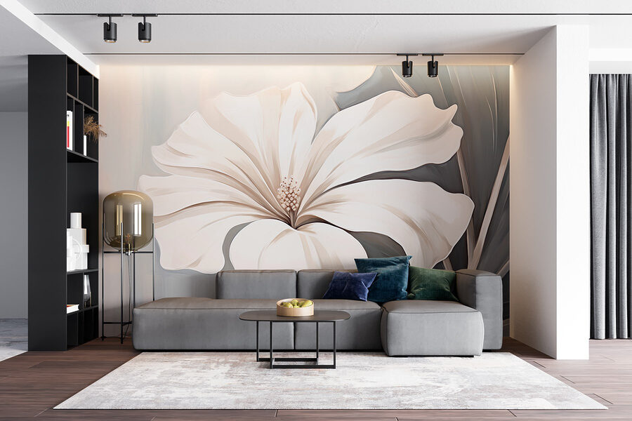 Flor blanca sobre fondo gris