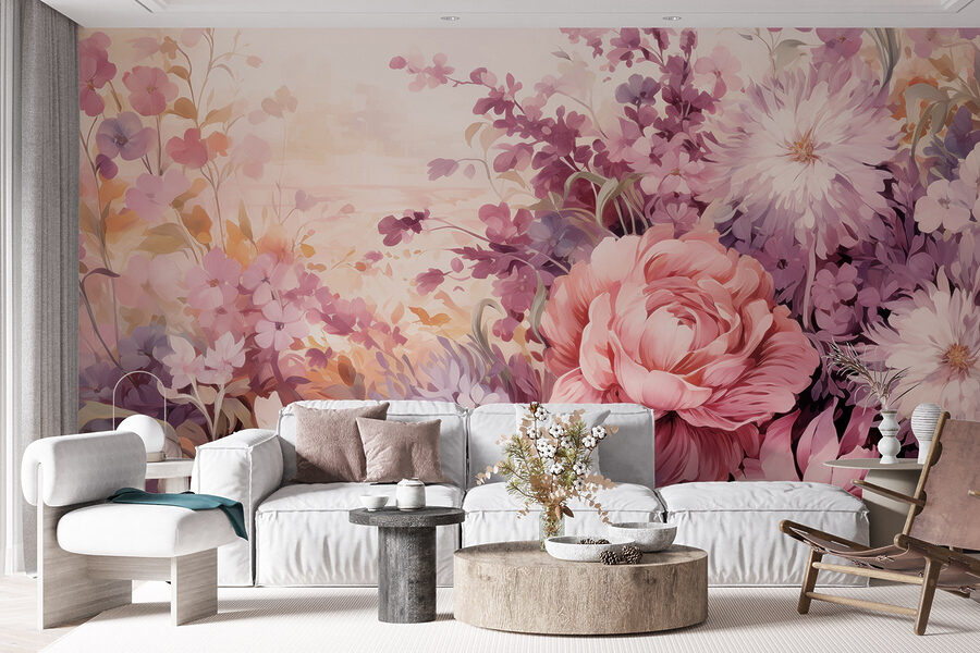 Pintura de flores y hojas