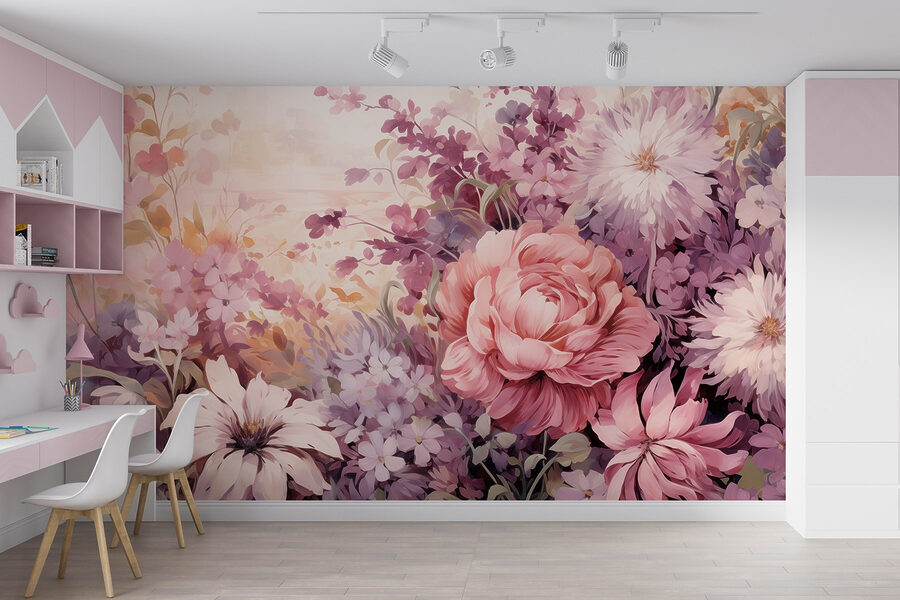 Pintura de flores y hojas