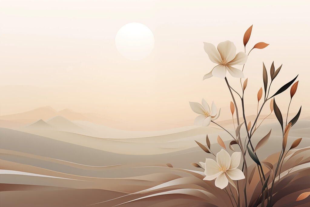 Painting of flowers in a desert Painting of flowers in a desert