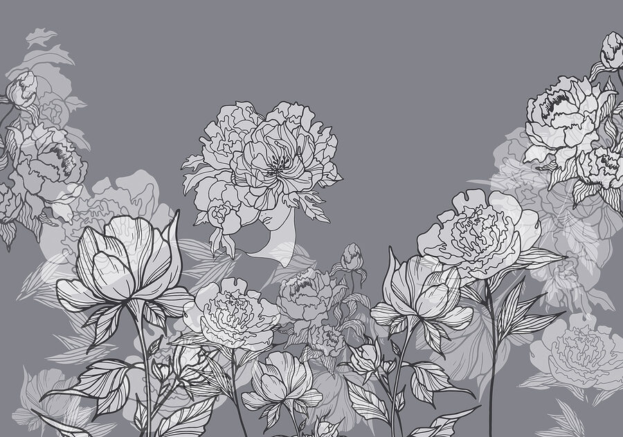 Grupo de flores sobre fondo gris