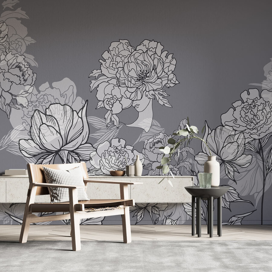 Grupo de flores sobre fondo gris
