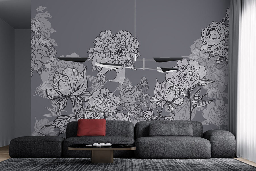 Grupo de flores sobre fondo gris