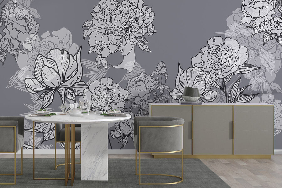 Grupo de flores sobre fondo gris
