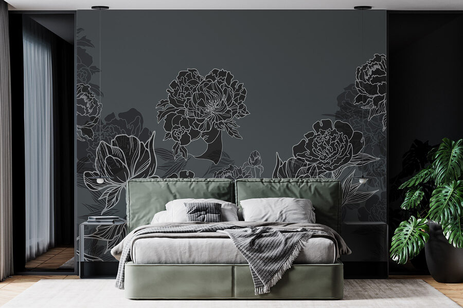 Grupo de flores sobre fondo gris