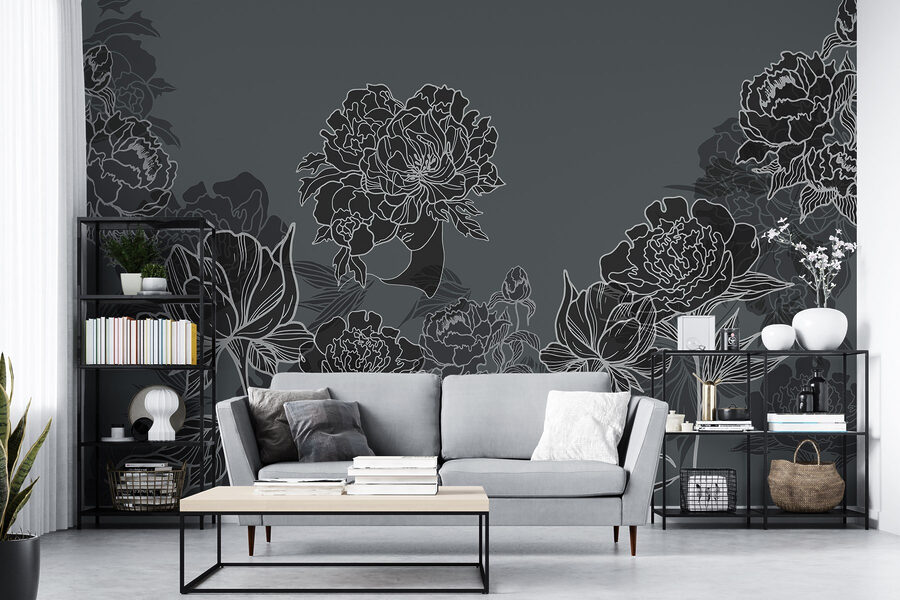 Grupo de flores sobre fondo gris