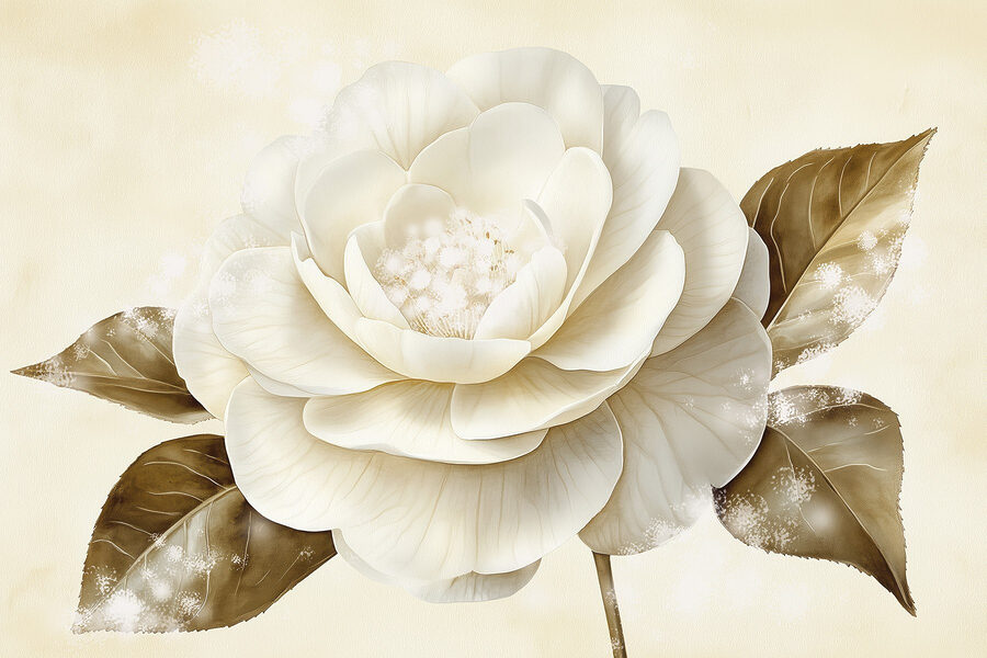 Flor blanca con hojas marrones