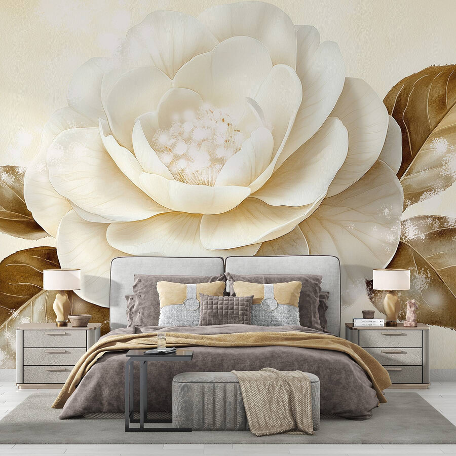 Flor blanca con hojas marrones