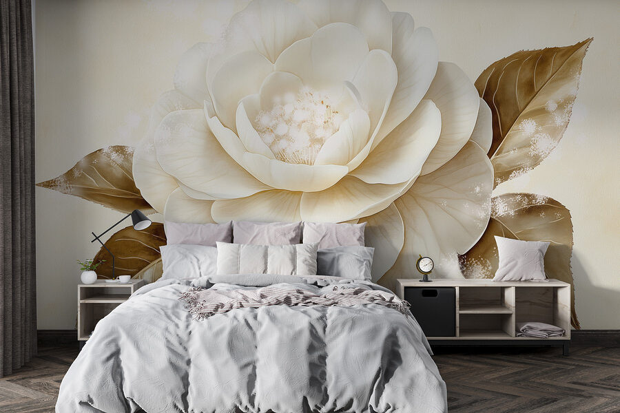 Flor blanca con hojas marrones