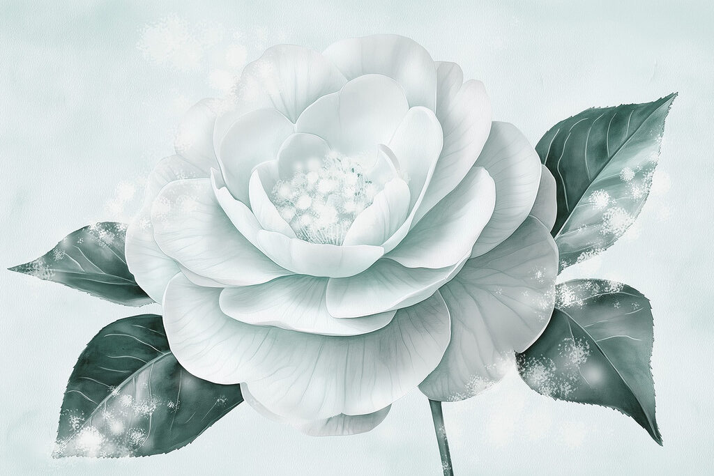 White flower with green leaves