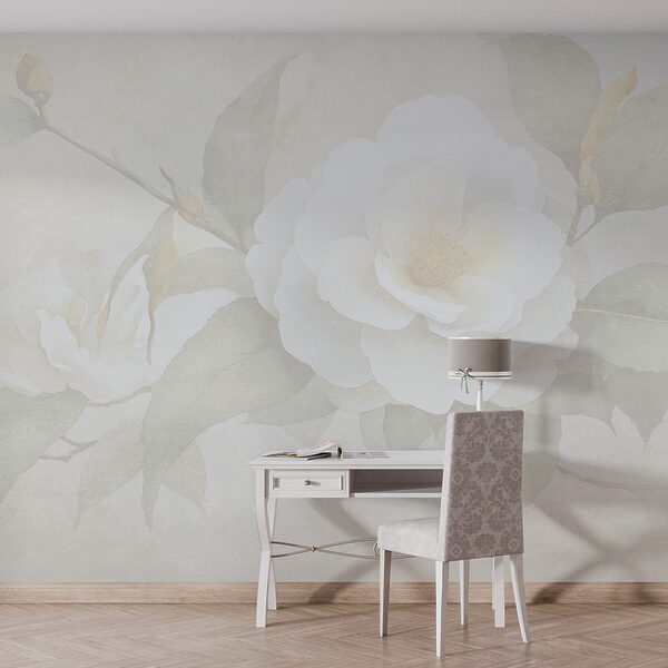 Fotomurales Fotomurales Flor blanca con hojas verdes (SKU: w03760)