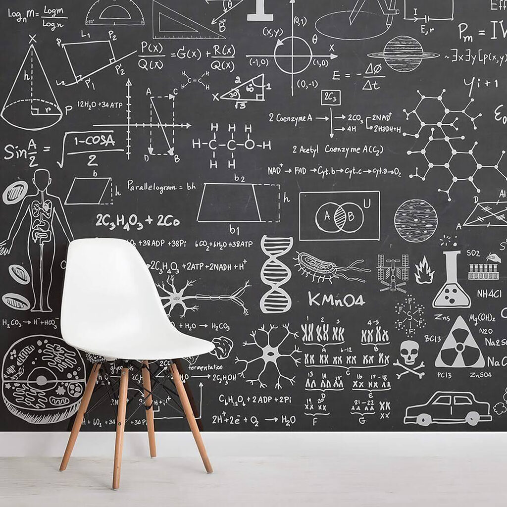 Blackboard with math symbols and formulas