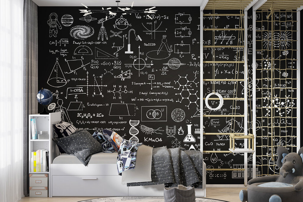 Blackboard with math symbols and formulas